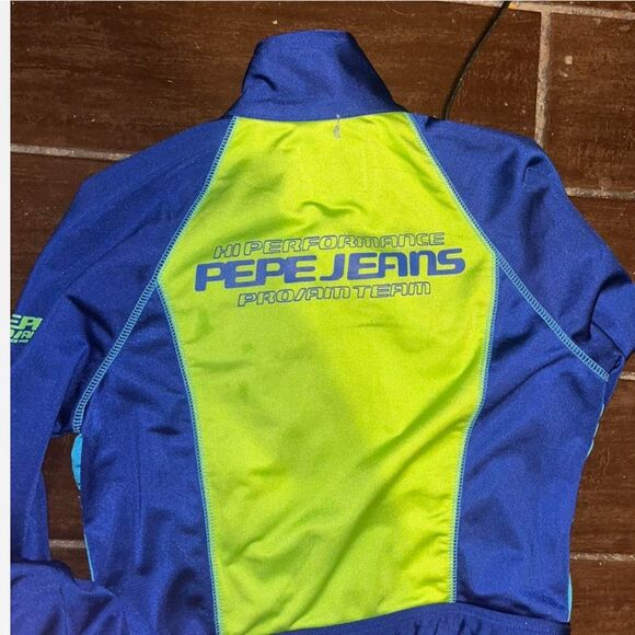 PEPE JEANS LONDON BLUE AND NEON GREEN HYPERPERFORMANCE JACKET VINTAGE - Picture 2 of 5